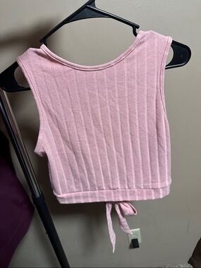 SHEIN Light Pink Ribbed Tie-Back Crop Tank